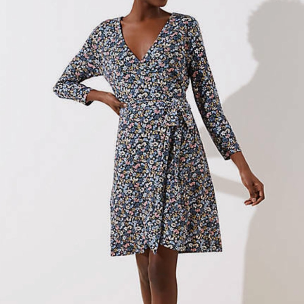 LOFT Multicolor Floral Long Sleeve Dress